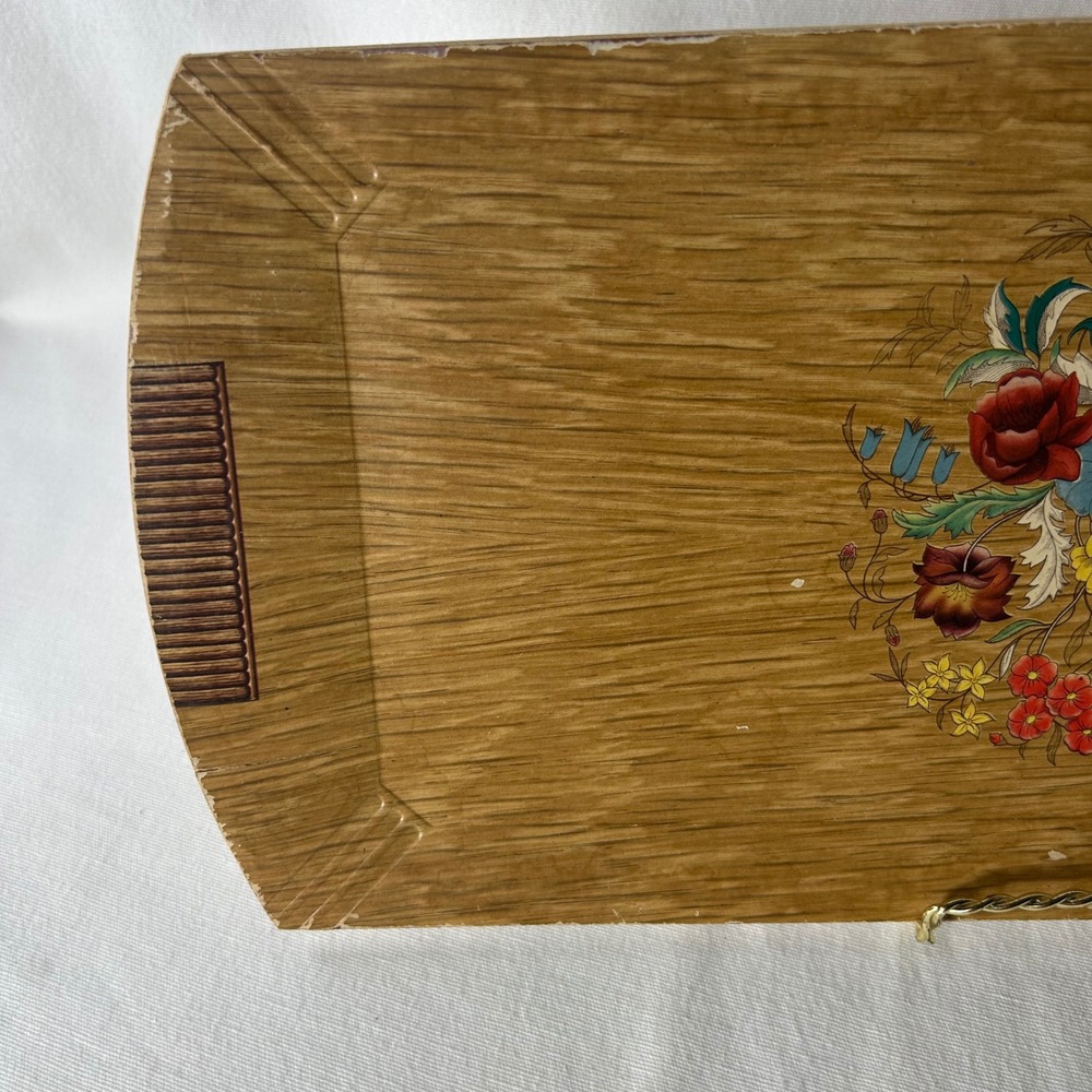 VTG Hasko Woodgrain Melamine Platter Tray Set of 4 Floral Mid Century MCM USA - Picture 15 of 16